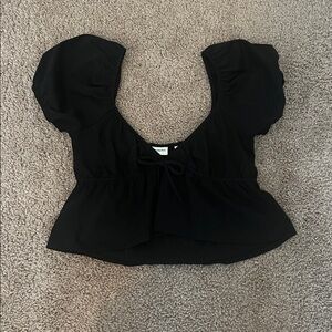 Sunday Best Black Tie-Front Top Aritzia Puff Sleeve Crop